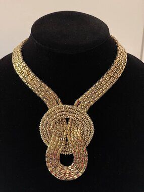 Express Thick Braided Chain Gold Tone Twisted Knot Pendant Necklace Vintage Y2K